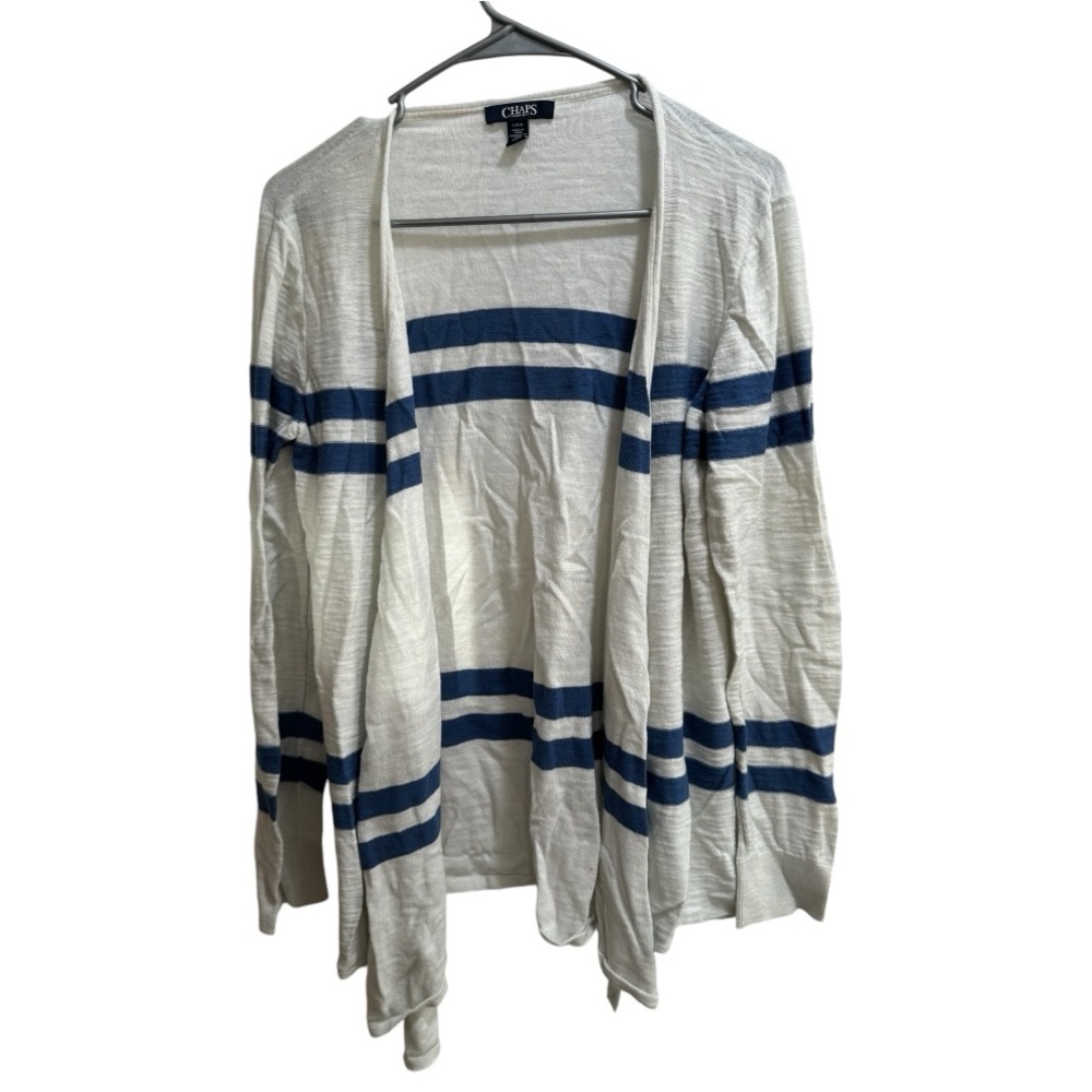 Chaps‎ Striped Cardigan White/Blue, Sz Large